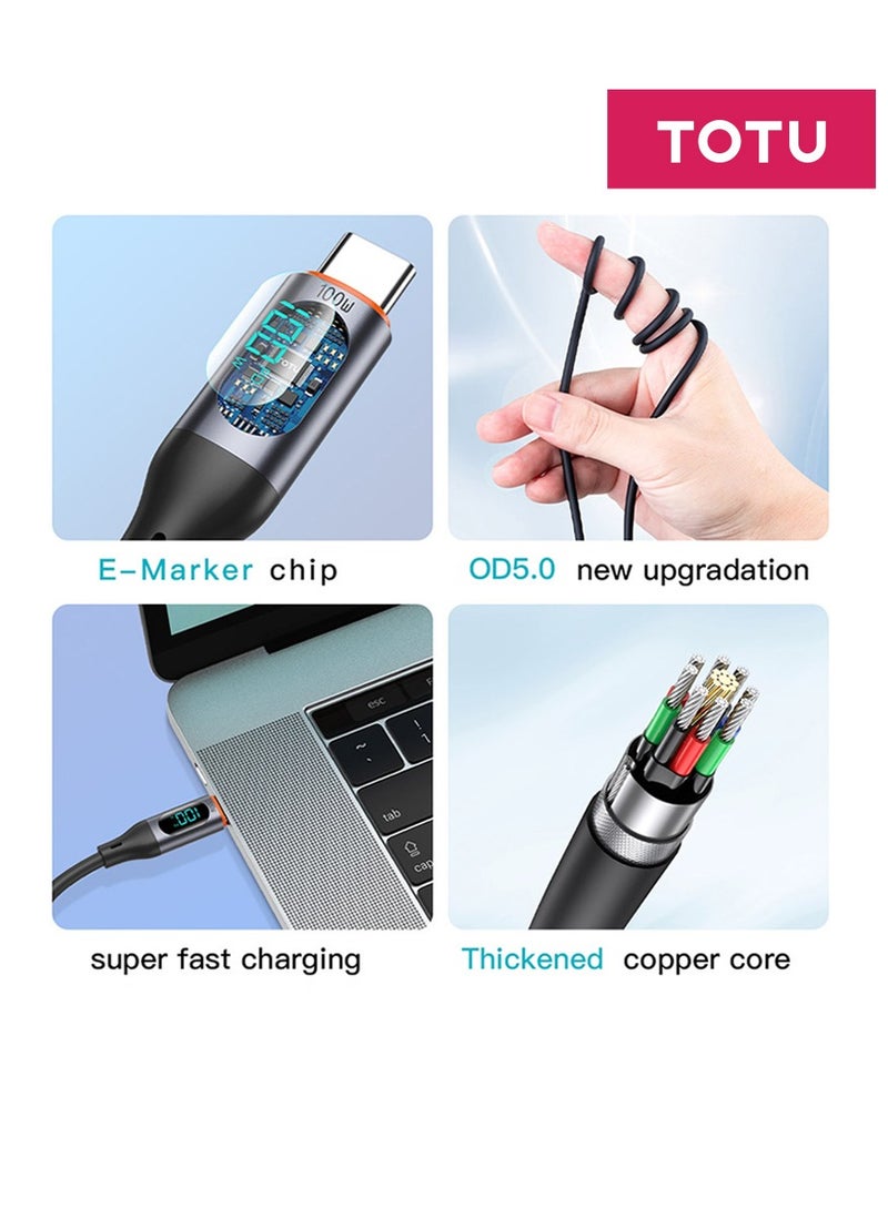 Totu Type-C To Type-C 100W Digital Display PD Fast Charging & Data Cable For iPhone/iPad/MacBook 1 meter, Black - Image 2