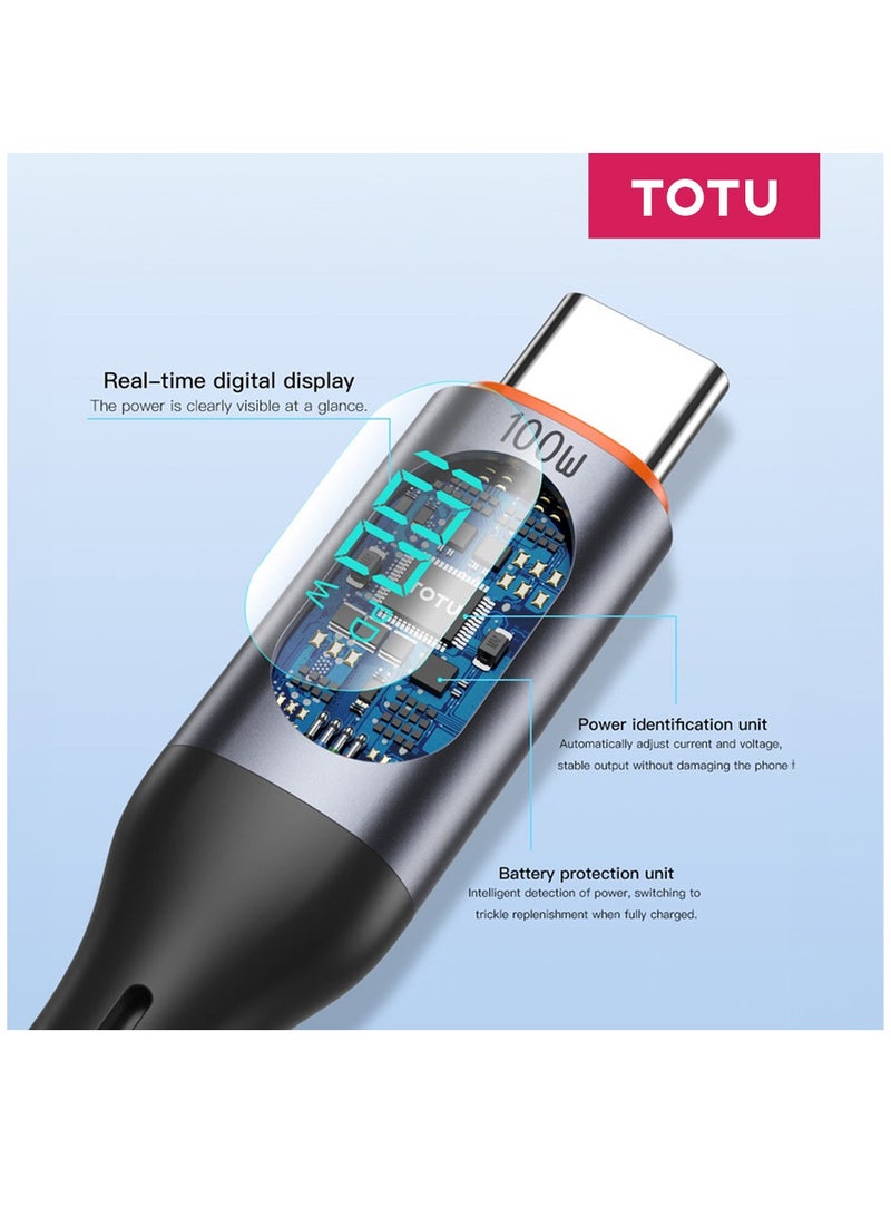 Totu Type-C To Type-C 100W Digital Display PD Fast Charging & Data Cable For iPhone/iPad/MacBook 1 meter, Black - Image 3