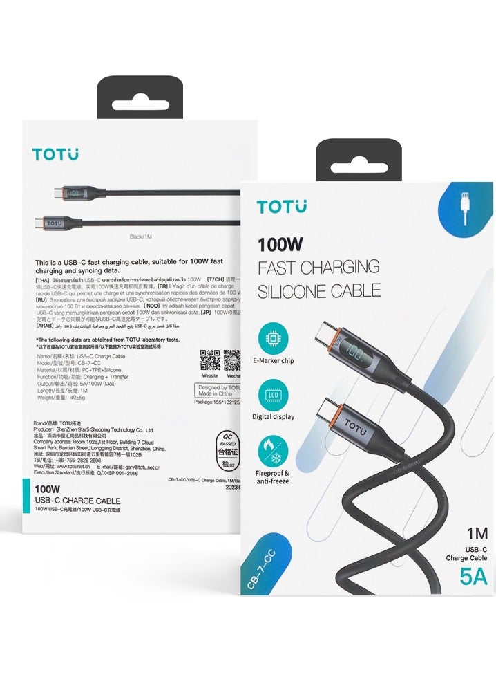 Totu Type-C To Type-C 100W Digital Display PD Fast Charging & Data Cable For iPhone/iPad/MacBook 1 meter, Black - Image 5