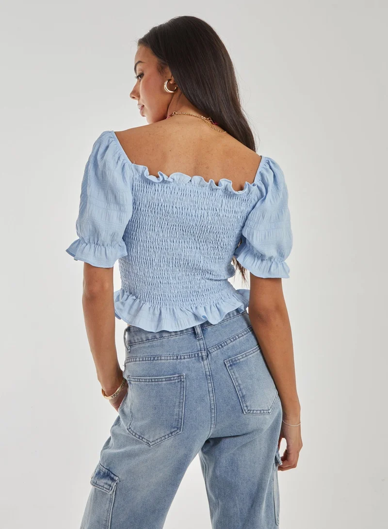 Pink Vanilla Puff Sleeve Tie Top
