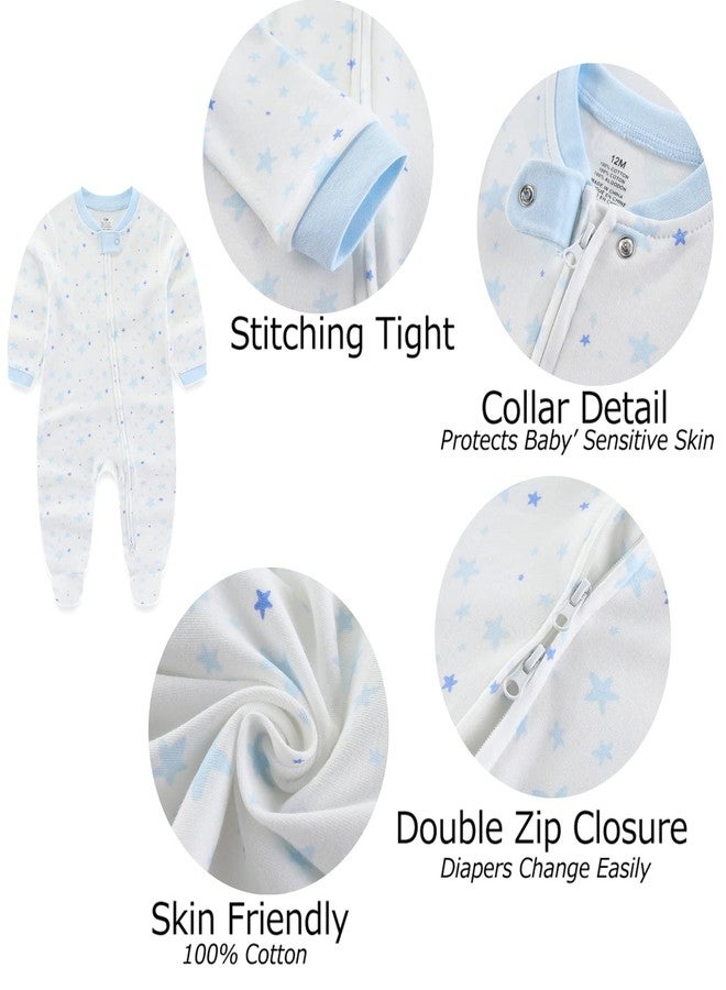 MAMIMAKA Newborn Baby Boy Girls Clothes 2-Way Zip Footed Cotton Bodysuit 3-Pack Long Sleeve Outfits 0-12Months - Image 2