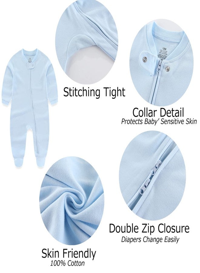 MAMIMAKA Newborn Baby Boy Girls Clothes 2-Way Zip Footed Cotton Bodysuit 3-Pack Long Sleeve Outfits 0-12Months - Image 3
