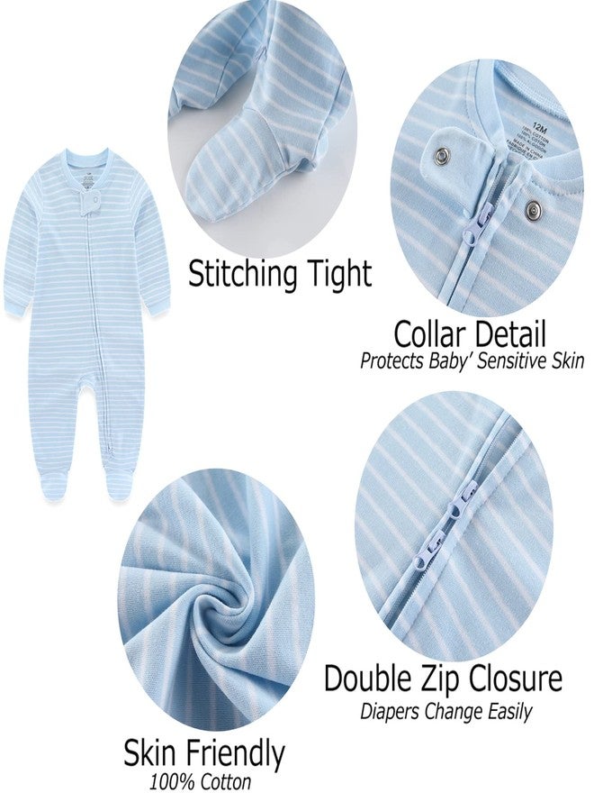 MAMIMAKA Newborn Baby Boy Girls Clothes 2-Way Zip Footed Cotton Bodysuit 3-Pack Long Sleeve Outfits 0-12Months - Image 4