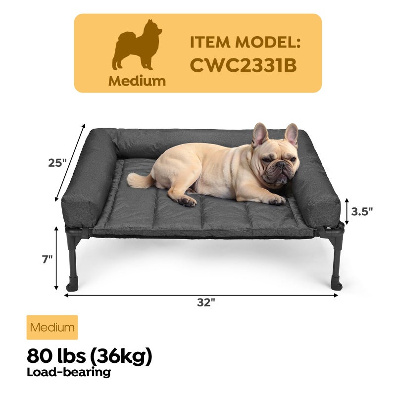 Veehoo Cooling Elevated Dog Bed Add Removable Waterproof Bolster Cushion Mat, Raised Pet Cot with Breathable Teslin Mesh, No-Slip Feet, Dog Sofa Bed for Indoor Outdoor, Medium, Black CWC2331B - Image 2