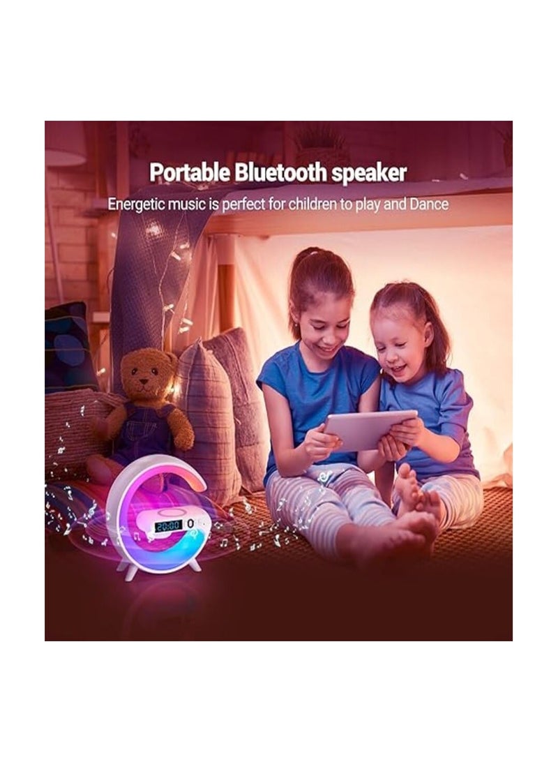 مصباح بجانب السرير للشحن اللاسلكي من G Design مع مكبر صوت بلوتوث ومنبه وساعة وإضاءة ليلية ومكبر صوت شاحن لاسلكي بقدرة 15 وات BT وAUX وTF يدعم الإضاءة المحيطة RGB (G63) - Image 3