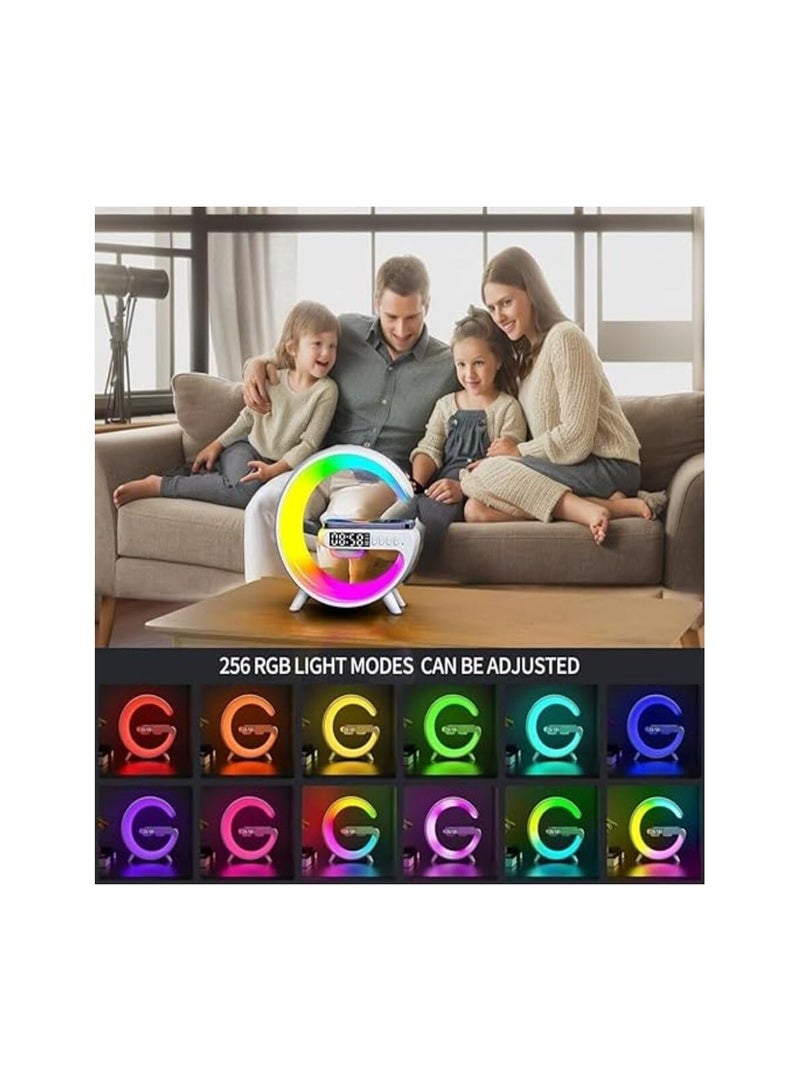 مصباح بجانب السرير للشحن اللاسلكي من G Design مع مكبر صوت بلوتوث ومنبه وساعة وإضاءة ليلية ومكبر صوت شاحن لاسلكي بقدرة 15 وات BT وAUX وTF يدعم الإضاءة المحيطة RGB (G63) - Image 5