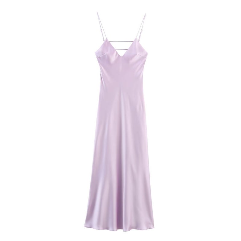 Zr Women'S Style 2025 Pure Desire Fashion Silk Satin Midi Slip Dress - Image 1