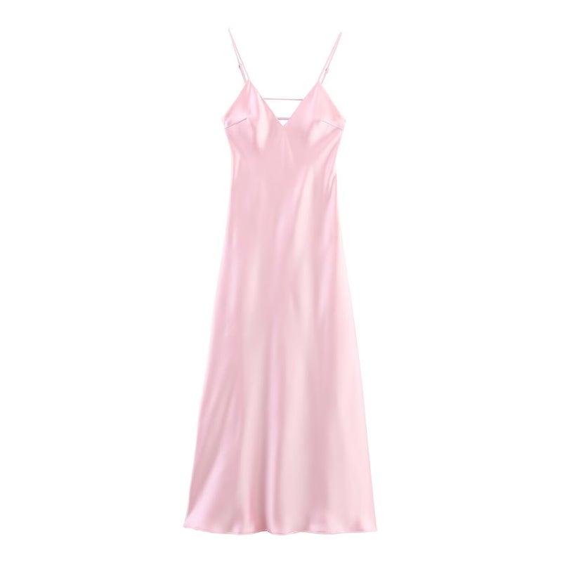 Zr Women'S Style 2025 Pure Desire Fashion Silk Satin Midi Slip Dress - Image 4