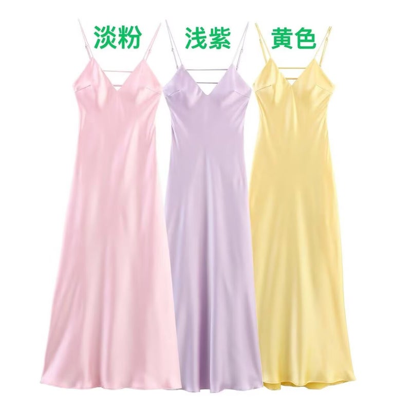 Zr Women'S Style 2025 Pure Desire Fashion Silk Satin Midi Slip Dress - Image 3