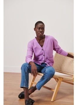 Women V-Neck Knitted Cardigan, Lilac