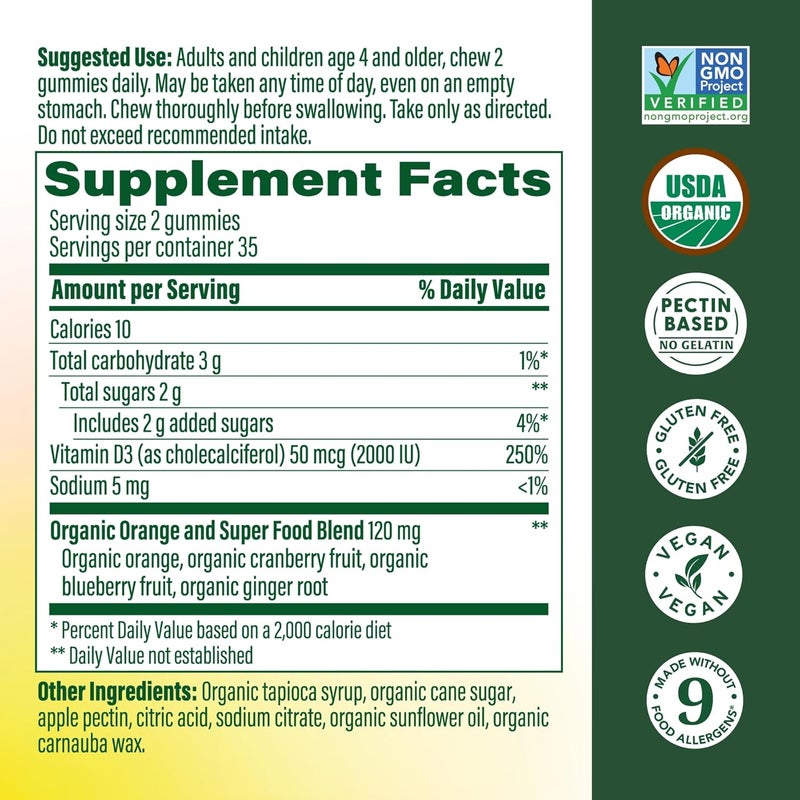MegaFood Vitamin D3 2000 IU (50 mcg) Gummies - Bone, Muscle & Immune Support - USDA Organic, Non-GMO, Mixed Fruit, 70 Gummies - Image 3