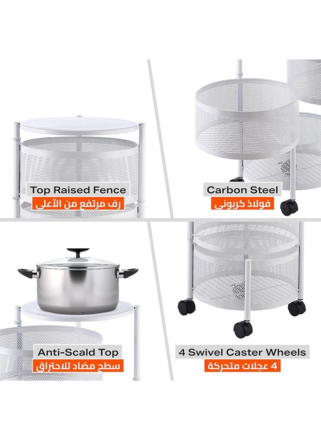 Cady One 5-Tier Revolving Kitchen Organizer, Metal Round Kitchen Storage Rack for Organizing Vegetables and Kitchen Tools, Multipurpose Mesh Home Storage Basket with Wheels, White  - Image 4