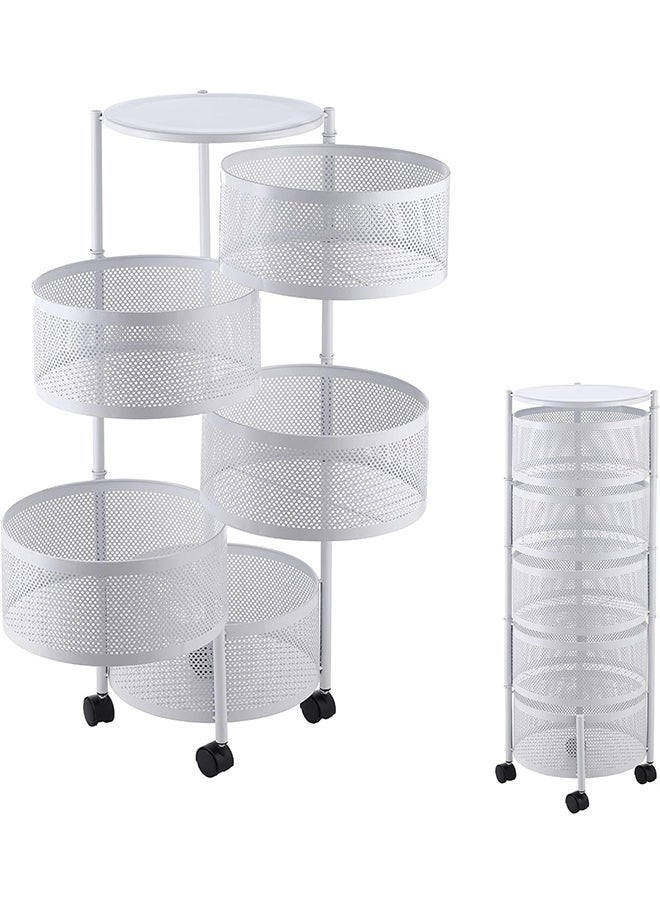 Cady One 5-Tier Revolving Kitchen Organizer, Metal Round Kitchen Storage Rack for Organizing Vegetables and Kitchen Tools, Multipurpose Mesh Home Storage Basket with Wheels, White  - Image 1