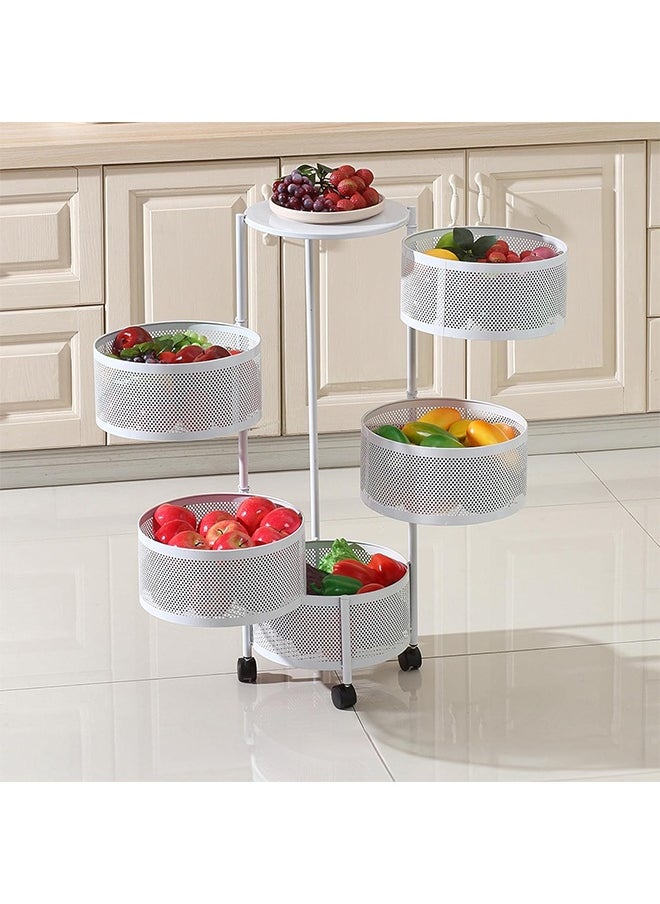 Cady One 5-Tier Revolving Kitchen Organizer, Metal Round Kitchen Storage Rack for Organizing Vegetables and Kitchen Tools, Multipurpose Mesh Home Storage Basket with Wheels, White  - Image 2