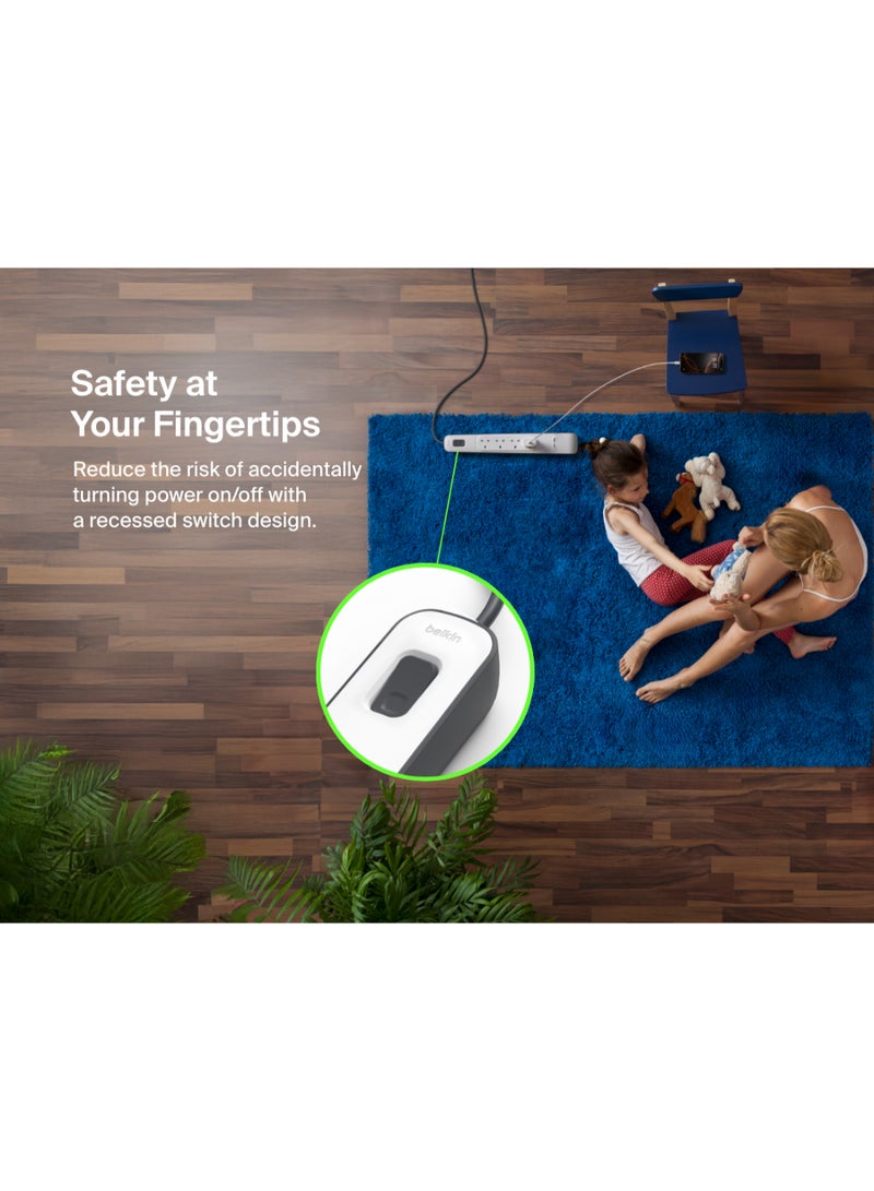 belkin 4 Way/4 Plug Surge Protection Strip With 2 Meters Cord Length - Heavy Duty Electrical Extension Socket With 2 X 2.4 A Shared Usb Ports Black/White - Image 5