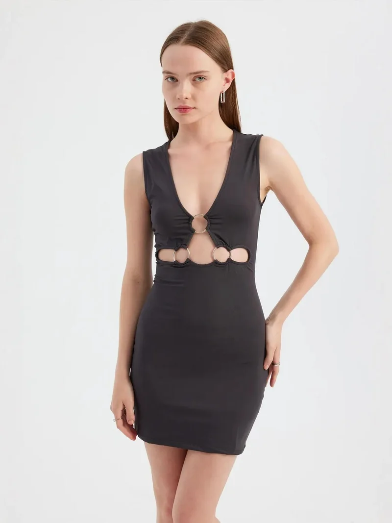 HICCUP V-Neck Cut-Out Bodycon Mini Dress