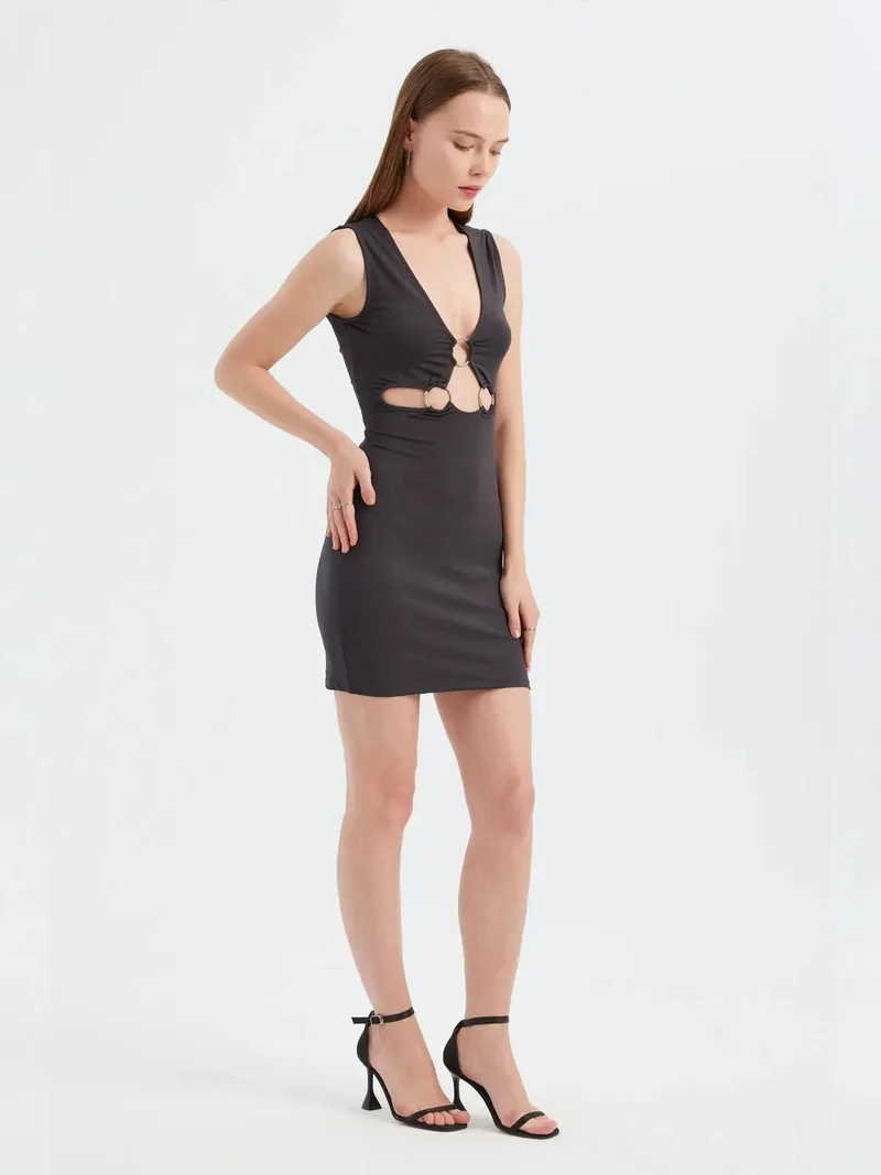HICCUP V-Neck Cut-Out Bodycon Mini Dress