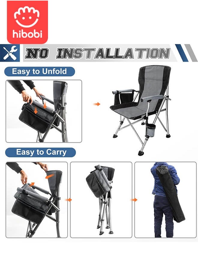 hibobi Camping Folding Chair, Outdoor Armchair With Side Storage Bag And Cup Holder, Fishing Chair  - Image 2