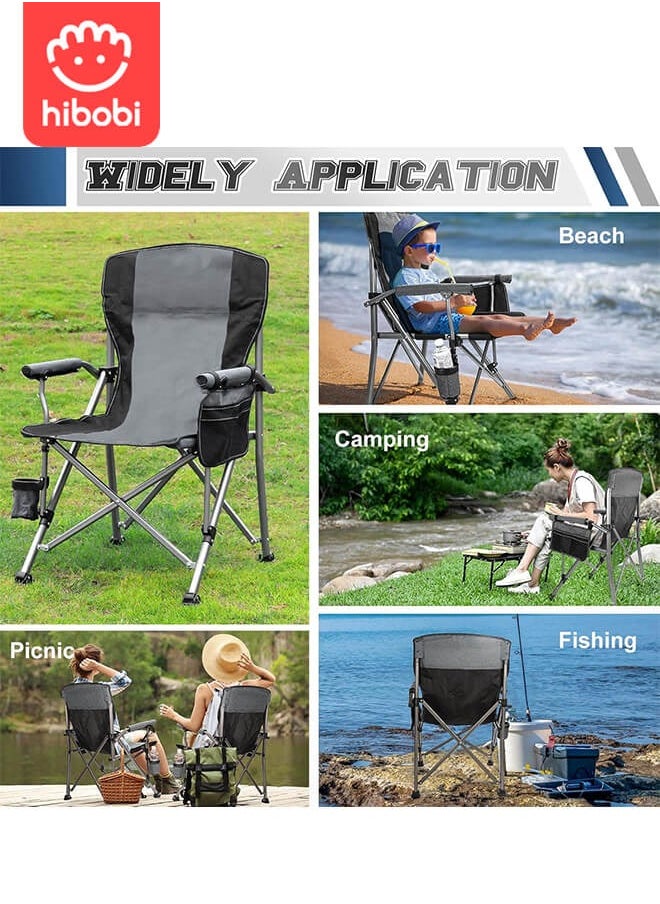 hibobi Camping Folding Chair, Outdoor Armchair With Side Storage Bag And Cup Holder, Fishing Chair  - Image 3