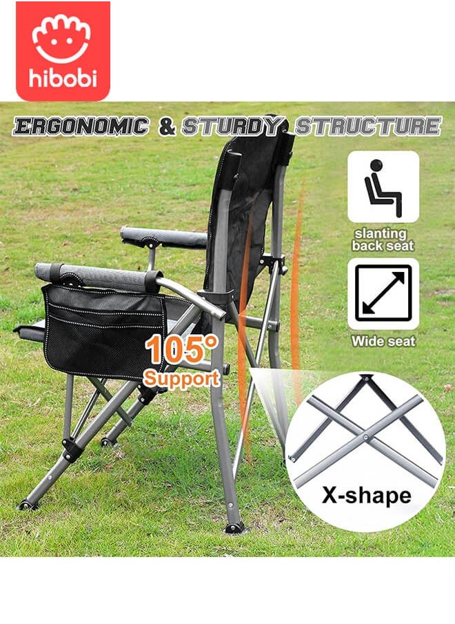 Camping Folding Chair, Outdoor Armchair With Side Storage Bag And Cup Holder, Fishing Chair