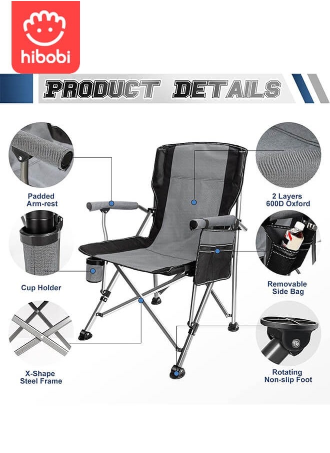 hibobi Camping Folding Chair, Outdoor Armchair With Side Storage Bag And Cup Holder, Fishing Chair  - Image 4