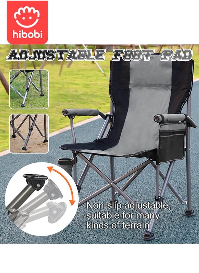 Camping Folding Chair, Outdoor Armchair With Side Storage Bag And Cup Holder, Fishing Chair