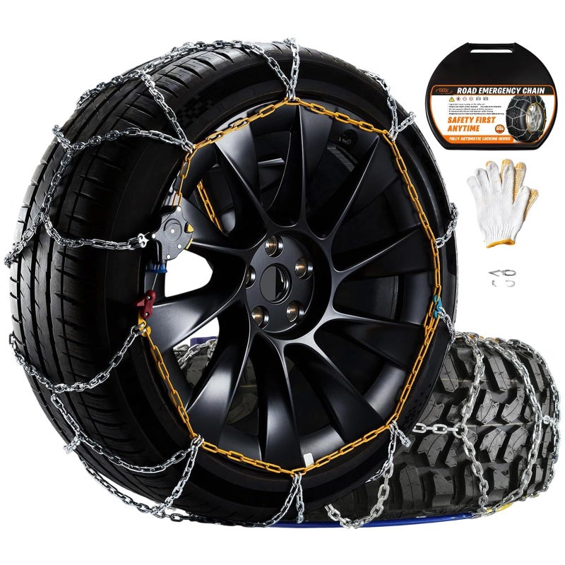 DEDC Tire Chains for SUV Car Light Truck Snow Chains 1 Min Quick Fit Easy Chainsaw Reusable Universal Emergency Traction Chain Tire Width 265 275 285 295 305 315 - Set of 2 MS1621 - Image 1