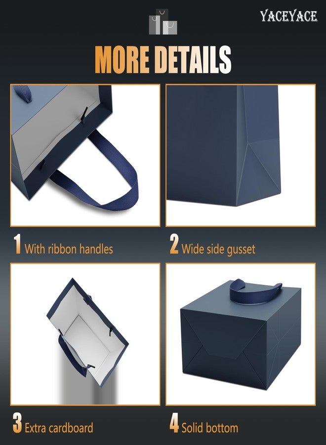 YACEYACE Blue Gift Bags 20Pack, 8"x10" Navy Blue Gift Bags with Ribbon Handles Bulk, Thick Kraft Paper Bag, Boutique Bag for Shop, Merchandise,Retail - Image 4