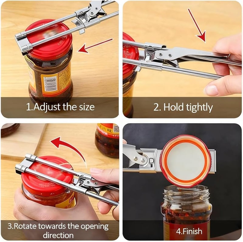 Adjustable stainless steel can opener multifunctional manual bottle opener and cap screwing device Silver - Image 4