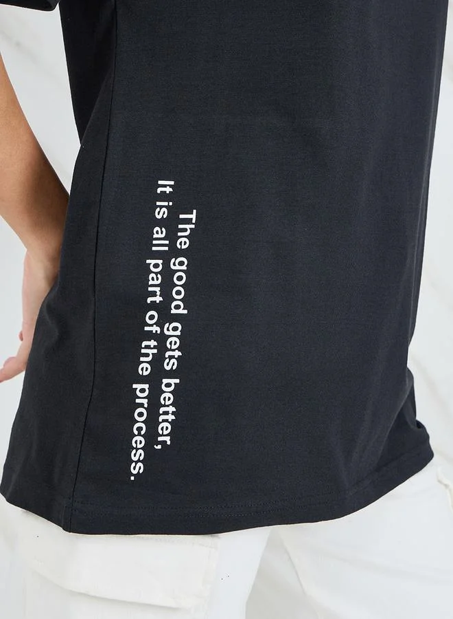 Styli Oversized High Neck Believe Slogan Longline T-Shirt