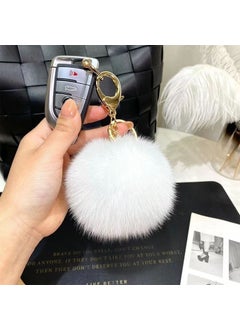 Fox Fur Pompom Keychain Fashion Accessory White