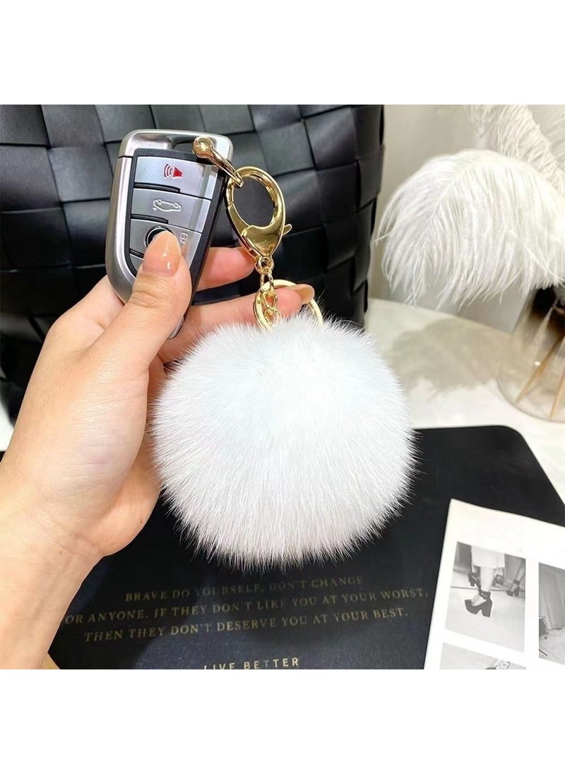 Generic - Fox Fur Pompom Keychain Fashion Accessory White - Image 1
