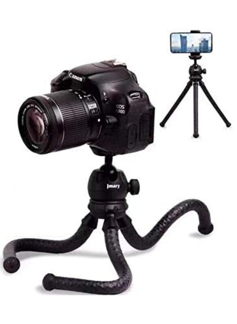 JMARY MT-25 - Table Top Mini Portable Flexible Tripod Stand for Mobile Phones and DSLR & Digital Cameras - Coming with Universal Mobile Phone Holder (MT-25-BLK) - Image 1