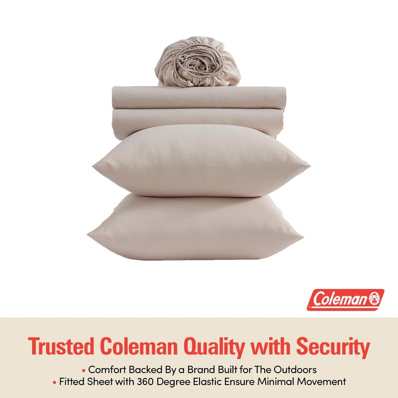 Coleman Full Size Sheets â€“ Durable Home Bedding with Outdoor Heart, Stylish & Reliable for Bedroom or Cabin â€“ Premium Solid Color, Built for Comfort, Style & Occasional Outdoor Use, Beige - Image 2