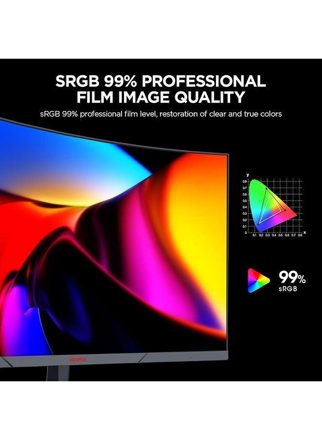 KOORUI 23.6-Inch Curved Gaming Monitor 1500R Full HD 1920 x 1080, 165Hz Refresh Rate, 1ms Response Time, sRGB 99% Color Gamut, 72% NTSC, 3000: 1 Static Contrast, Audio Interface, Tilt Adjustable, DisplayPort and HDMI, VESA Compatible, Eye Protection, Crosshair, Timer, Free-sync, G-sync Compatible | 24E6CA - Image 3