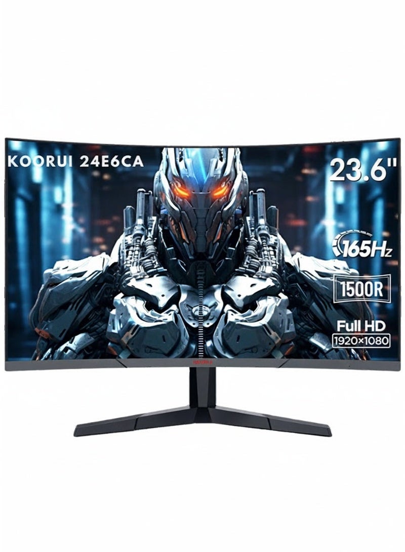 KOORUI 23.6-Inch Curved Gaming Monitor 1500R Full HD 1920 x 1080, 165Hz Refresh Rate, 1ms Response Time, sRGB 99% Color Gamut, 72% NTSC, 3000: 1 Static Contrast, Audio Interface, Tilt Adjustable, DisplayPort and HDMI, VESA Compatible, Eye Protection, Crosshair, Timer, Free-sync, G-sync Compatible | 24E6CA - Image 1