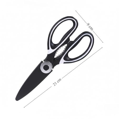 XML Scissor For Kitchen with Bottle Opener, Heavy Duty Stainless Steel Shears for Meat, Vegetables, Fish, Herbs,Garden, Office, and Household Multipurpose Use, Black, 21 cm - Image 2