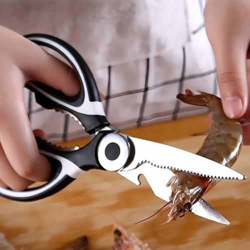 XML Scissor For Kitchen with Bottle Opener, Heavy Duty Stainless Steel Shears for Meat, Vegetables, Fish, Herbs,Garden, Office, and Household Multipurpose Use, Black, 21 cm - Image 5