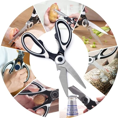 XML Scissor For Kitchen with Bottle Opener, Heavy Duty Stainless Steel Shears for Meat, Vegetables, Fish, Herbs,Garden, Office, and Household Multipurpose Use, Black, 21 cm - Image 4
