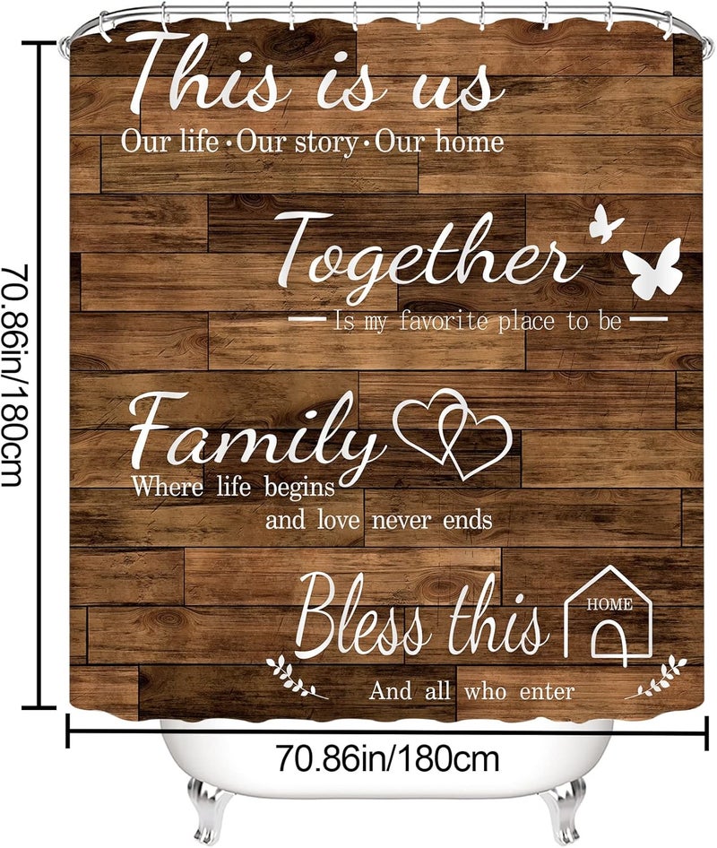 juwute 4Pcs Family Shower Curtain Sets with Non-Slip Rugs, Toilet Lid Cover and Bath Mat, Brown Home Bathroom Decor Set Accessories Waterproof Shower Curtains with 12 Hooks, 72 x 72 Inch - Image 3