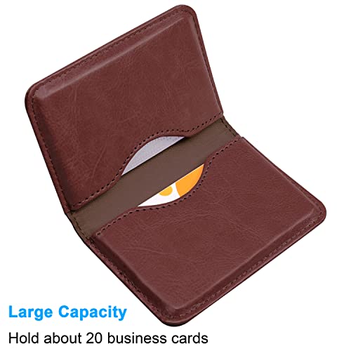 Wisdompro Business Card Holder, 2-Sided PU Leather Folio Pocket Slim Name Card Wallet Case with Magnetic Shut for Men and Women - Brown - Image 2