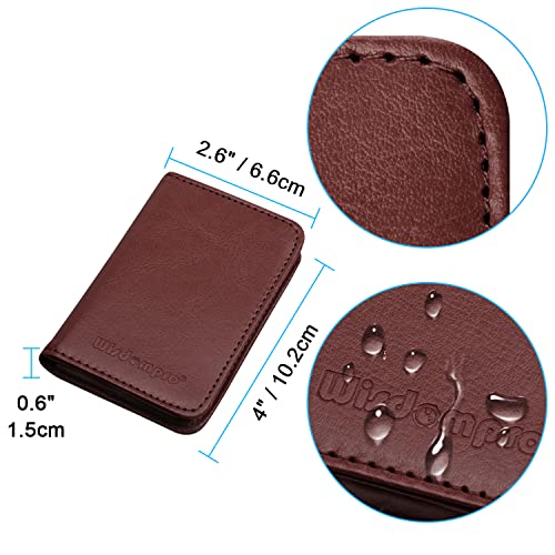 Wisdompro Business Card Holder, 2-Sided PU Leather Folio Pocket Slim Name Card Wallet Case with Magnetic Shut for Men and Women - Brown - Image 5