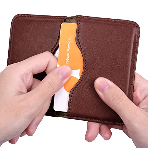 Wisdompro Business Card Holder, 2-Sided PU Leather Folio Pocket Slim Name Card Wallet Case with Magnetic Shut for Men and Women - Brown - Image 4