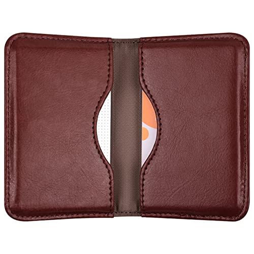 Wisdompro Business Card Holder, 2-Sided PU Leather Folio Pocket Slim Name Card Wallet Case with Magnetic Shut for Men and Women - Brown - Image 1