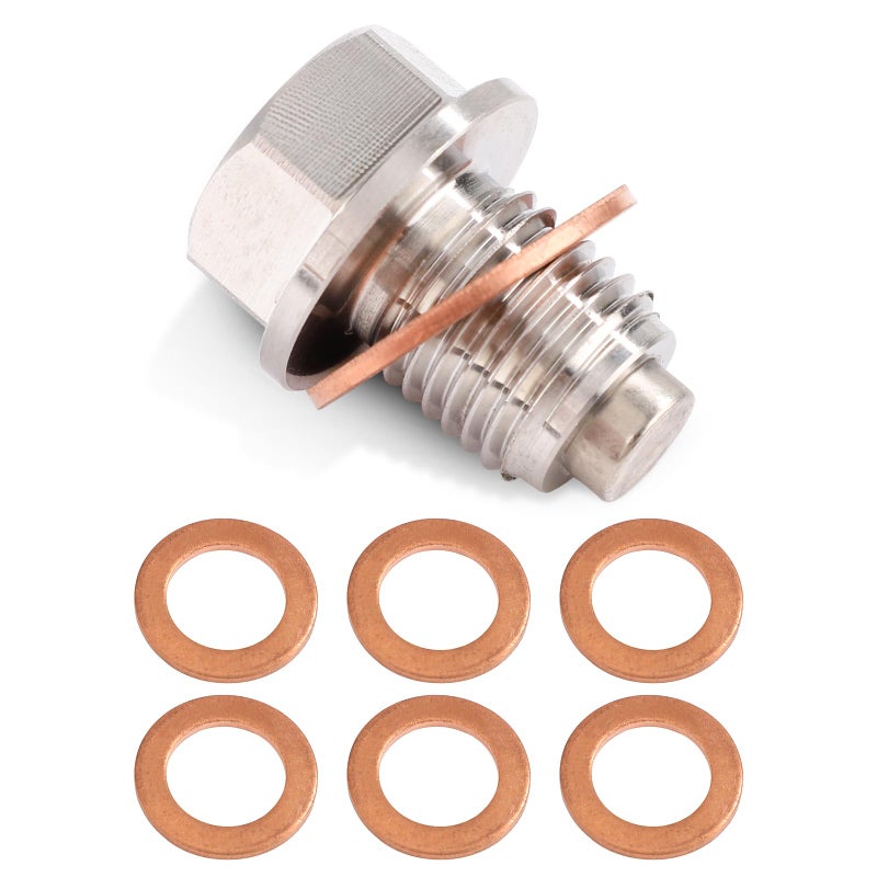 XIHIRCD XIHIRCD M14 x 1.5 Magnetic Oil Drain Plug, Stainless Steel 304 Oil Pan Drain Nut with 6 Washers Leak-proof Oil Pan Screw Seal for Most Vehicles, Car Accessories  - Image 1