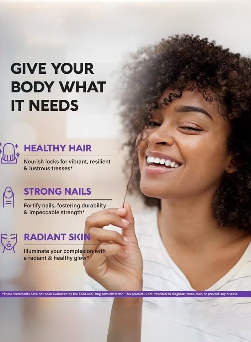 بيوتين مركب بيوتين كولاجين كيراتين، 25000 ميكروغرام، مكمل غذائي للشعر والبشرة والأظافر، حمض الهيالورونيك، فيتامينات ب (ب2، ب3، ب6، ب7)، تركيبة تم اختبارها سريريًا للنساء والرجال، 60 كبسولة - Image 5