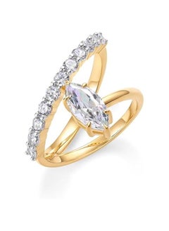 14K Gold Plated Premium Cubic Zirconia Square Solitaire Engagement Ring for Women - Unique Wavy Promise and Fake Wedding Ring