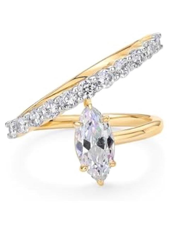 PAVOI - 14K Gold Plated Premium Cubic Zirconia Square Solitaire Engagement Ring for Women - Unique Wavy Promise and Fake Wedding Ring - Image 1