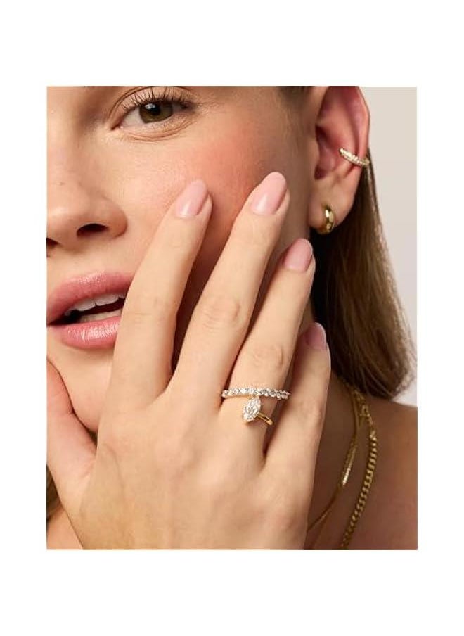 PAVOI - 14K Gold Plated Premium Cubic Zirconia Square Solitaire Engagement Ring for Women - Unique Wavy Promise and Fake Wedding Ring - Image 1