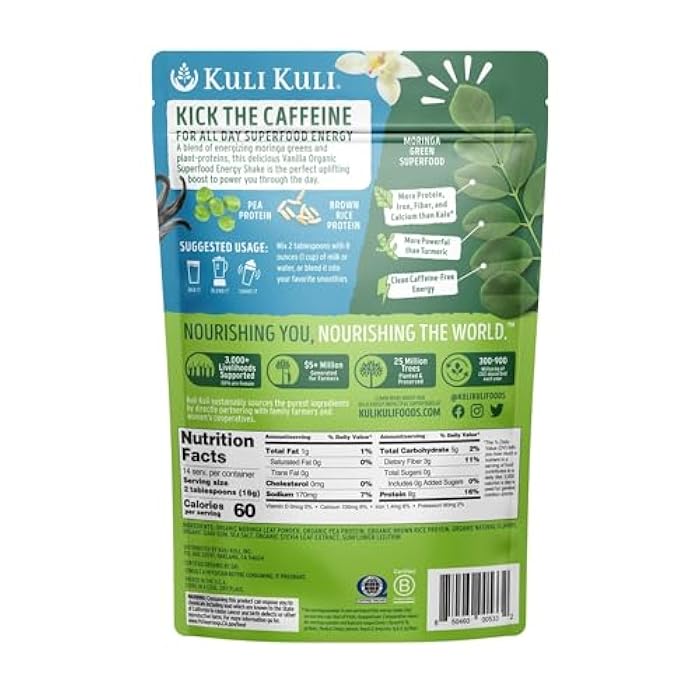 Kuli Kuli Organic Moringa Greens Smoothie Mix - Plant-Based Superfood Protein Smoothie Mix, Vanilla, 7.9 Ounce Pouch, Vegan and Gluten-Free with 8g Pea Protein and 1 Cup Greens Per Serving - Image 2